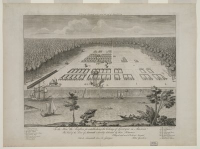 Een uitzicht op Savannah zoals het stond op 29 maart 1734, gegraveerd door P. Fourdrinier, Londen, c.1735 door Peter Gordon