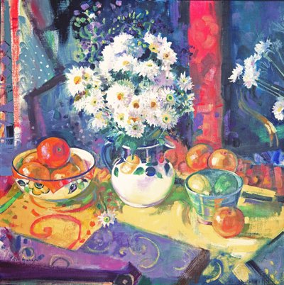 Bloemen en Fruit in een Groene Kom, 1997 door Peter Graham (Contemporary)
