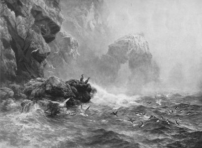 Waar niets te horen is behalve de klotsende golven en het gekrijs van zeevogels, c1880, 1912 door Peter Graham
