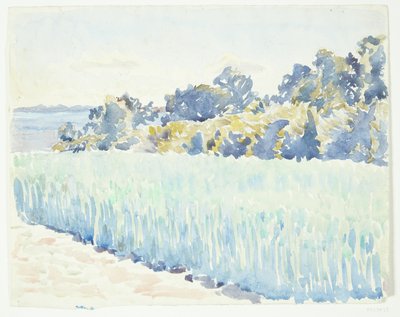 Fyns landschap. Korenveld bij een bos door Peter Hansen