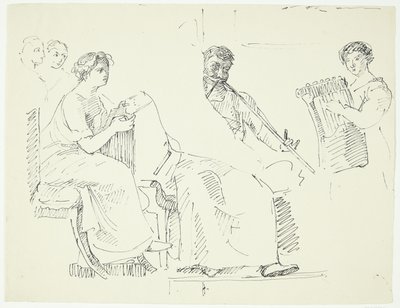 Kopie naar antieke fresco in het museum van Napels. Muziekscène door Peter Hansen