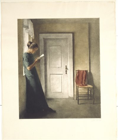 Interieur met een rode sjaal door Peter Vilhelm Ilsted