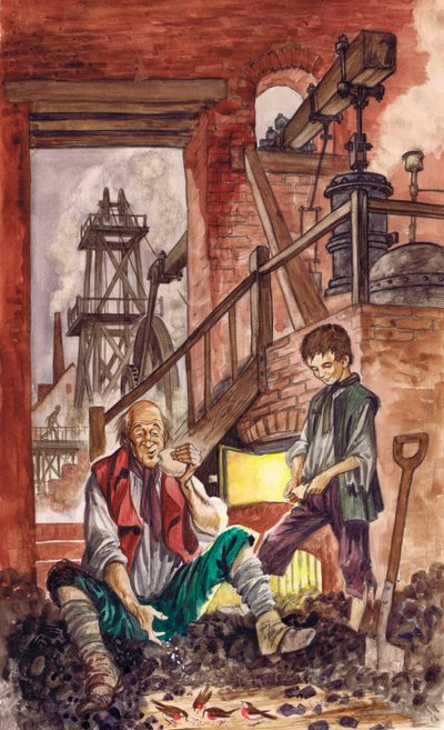 George Stephenson kijkt toe hoe zijn vader kruimels voert aan de tamme roodborstjes door Peter Jackson