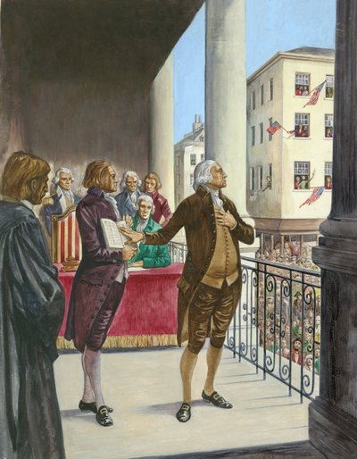 George Washington wordt beëdigd als de eerste president van Amerika in New York door Peter Jackson