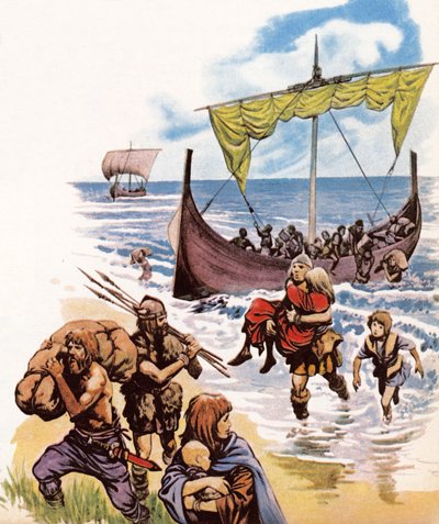 Saksen arriveren in Groot-Brittannië in de lange boten uit Duitsland door Peter Jackson