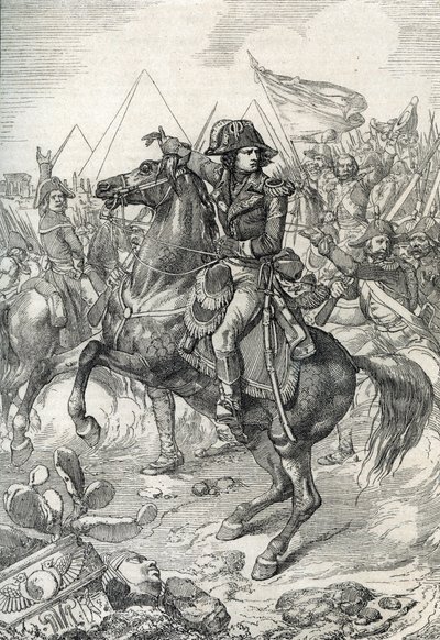 Expeditie van Egypte (1798-1801): Generaal Napoleon Bonaparte (1765-1821) voor de piramides door Peter Johann Nepomuck Geiger