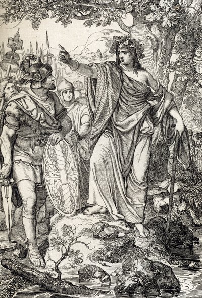 Campagnes van Germanicus: Nero Claudius Drusus Germanicus (38-9 v.Chr.) en zijn leger ontmoeten een jonge vrouw in de regio