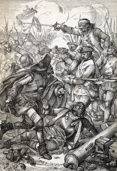 Grote Noordelijke Oorlog: De Slag bij Poltava tussen het leger van Peter I van Rusland en de troepen van Karel XII van Zweden, 8/07/1709 (tekening met veer) door Peter Johann Nepomuck Geiger