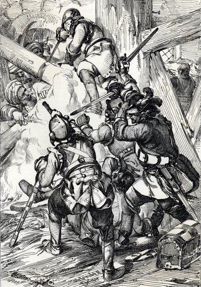 Koning Karel XII van Zweden verdedigt zich tegen de Turken in Bender (februari 1713) door Peter Johann Nepomuck Geiger