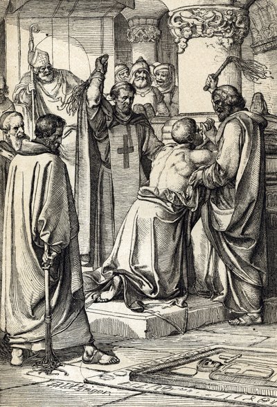 Koning Hendrik II van Engeland (1133-1189) betrokken bij de moord op Thomas Becket doet boete bij het graf van de aartsbisschop door Peter Johann Nepomuck Geiger