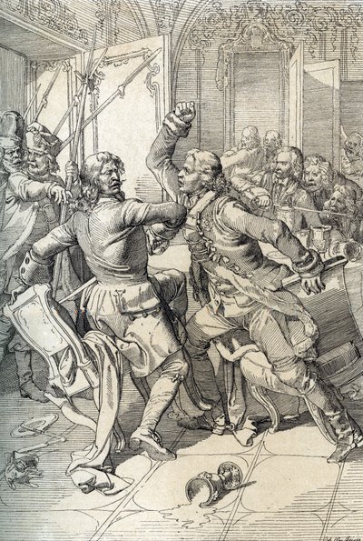 Streltsy-opstand: arrestatie van leden van de Streltsy-regimenten na hun opstand in 1698 tegen de progressieve innovaties van tsaar Peter de Grote, Rusland door Peter Johann Nepomuck Geiger