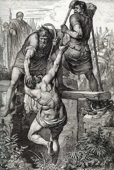De Byzantijnse keizer Zenon (425-491) keerde terug naar Constantinopel en liet de usurpator Flavius Basiliscus (Basilisk) opsluiten met zijn familie, 477 (dood van Basiliscus opgesloten in een droge cisterne, om te sterven door blootstelling, door Romeinse door Peter Johann Nepomuck Geiger