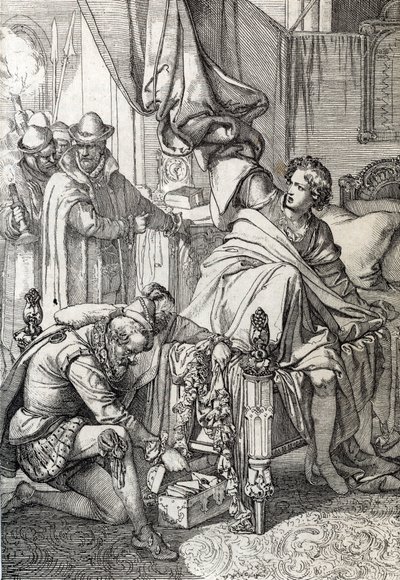 De arrestatie van Karel van Oostenrijk (1545-1568) (Don Carlos) zoon van Filips II van Spanje in 1568 door de mannen van zijn vader door Peter Johann Nepomuck Geiger