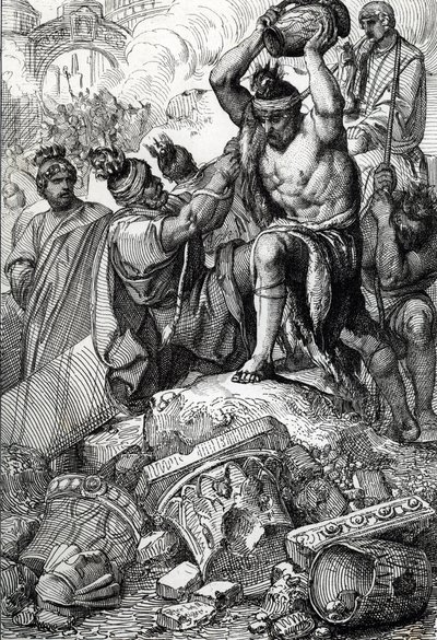 De plundering van Rome (Italië) in 410, genomen uit de stad en geplunderd door de Visigoten onder leiding van Alarik (370-410) door Peter Johann Nepomuck Geiger