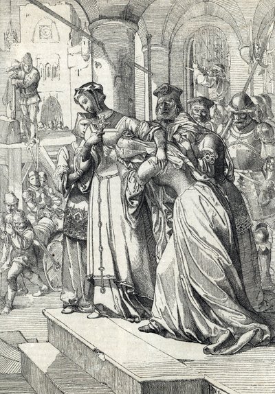 De executie van Lady Jane Grey (1537-1554) Veertekening uit Anton Ziegler