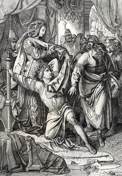 De poëtische wedstrijd van het kasteel van Wartburg in Duitsland in 1207: de Minnesangers strijden in poëtische spelen, de troubadour Henri d