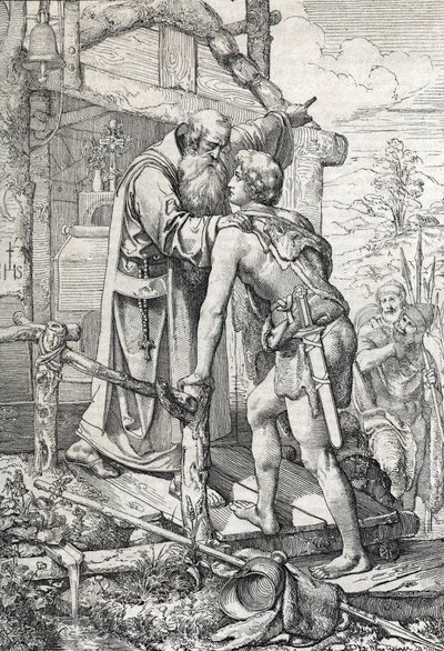 De jonge Odoaker (ca. 433-493) ontvangt de zegen van Severin, Apostel van Noricum, ca. 470 door Peter Johann Nepomuck Geiger