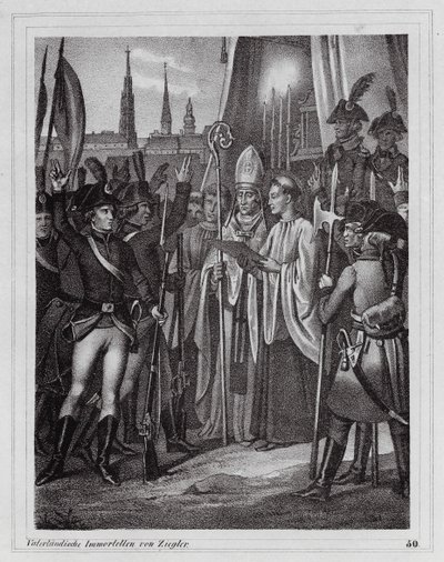 Oostenrijkse soldaten vertrekken om tegen de Fransen te vechten, Wenen door Peter Johann Nepomuk Geiger
