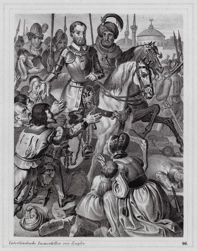 Karel V bevrijdt christelijke slaven uit Tunis door Peter Johann Nepomuk Geiger