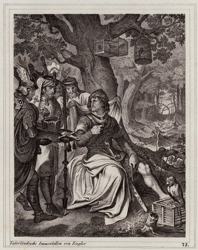 Hendrik de Vogelaar ontvangt nieuws dat hij koning van Oost-Francië is, 919 door Peter Johann Nepomuk Geiger