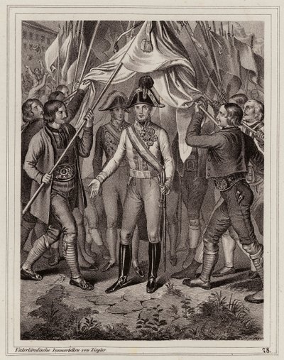 Mensen van Tirol brengen hulde aan Frans I van Oostenrijk door Peter Johann Nepomuk Geiger