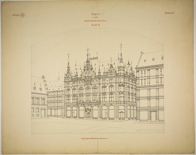 Rathskeller Neubau, Halle (Saale), Saksen-Anhalt, Duitsland, Perspectief (onafgewerkt) door Peter Joseph Weber