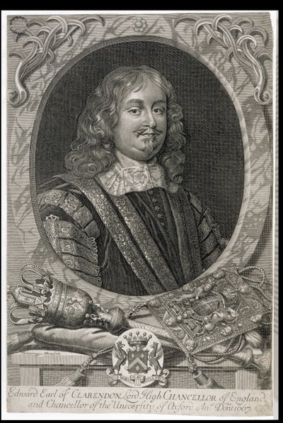 Edward Hyde, 1e graaf van Clarendon (1609-74), gegraveerd door M. Burg door Peter Lely