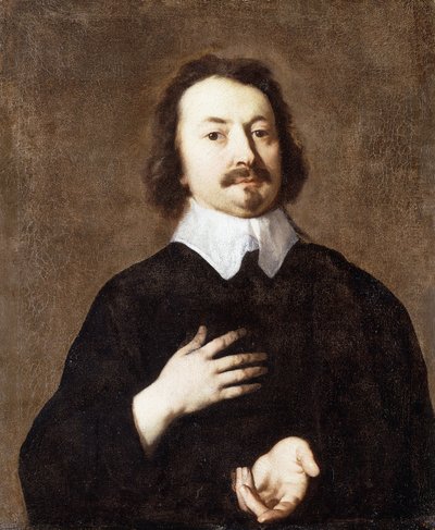 Portret van een Heer, halflang, in zwart met een witte kraag door Peter Lely