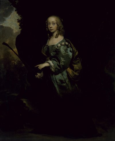 Portret van een jong meisje in groen door Peter Lely