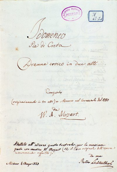 Eerste pagina van Lichtenthals bewerking van Mozarts 