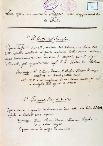 Voorwoord bij het libretto van Lichtenthals bewerking van Mozarts 