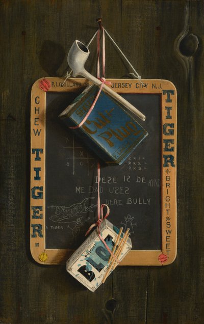 Lei, pijp, tabak en doosje lucifers, ca.1890-1900 (olieverf op doek) door Peter McCallion