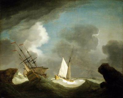 Een schip van de Oost-Indische Compagnie en een Britse koninklijke jacht door Peter Monamy