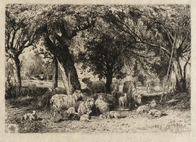 (Schapen in een boomgaard) door Peter Moran