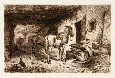 Zonder titel (paarden en stal) door Peter Moran