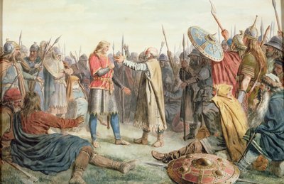 Olav Trygvasson wordt gekozen tot koning van Oreting door Peter Nicolai Arbo
