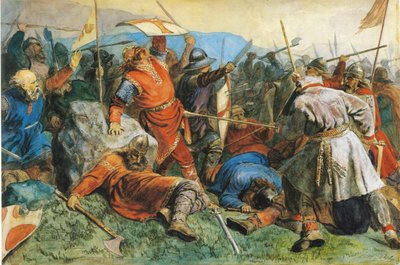 Sint Olav bij de Slag bij Stiklestad, 1859 door Peter Nicolai Arbo
