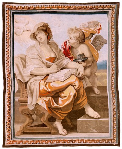 Vlaams wandtapijt. Serie De Triomf van de Eucharistie. Wijsheid wordt geïnspireerd door de Heilige Geest. Negentiende wandtapijt in de serie. Model Peter Paul Rubens. 1626-1628. Manufacture Jacob II Geubels, Brussel. door Peter Paul (after) Rubens
