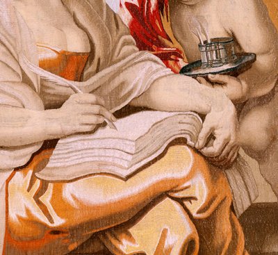 De triomf van de eucharistie. Wijsheid geïnspireerd door de Heilige Geest. Negentiende wandtapijt in de serie. 1626-1628. door Peter Paul (after) Rubens