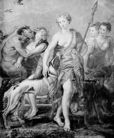 Godin Diana en haar gevolg, verrast door Satyr de demon door Peter Paul (after) Rubens