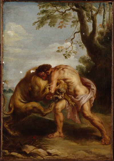 Hercules en de Nemeïsche Leeuw door Peter Paul (after) Rubens