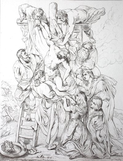 Jezus Christus, Afdaling van het kruis (prent) door Peter Paul (after) Rubens