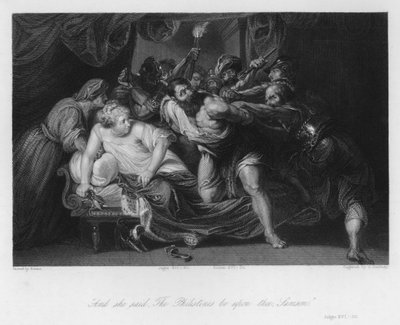 Simson verraden door Delila, Rechters XVI, 20 door Peter Paul (after) Rubens