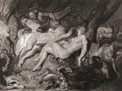 Slapende Diana en haar nimfen bespied door saters door Peter Paul (after) Rubens
