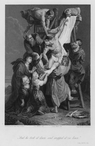 De kruisafneming, Lucas XXIII, 53 door Peter Paul (after) Rubens