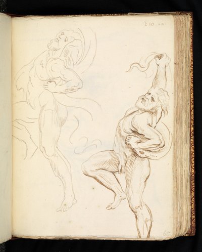 Twee studies van Laocoon, een met de slangen getransformeerd in draperie door Peter Paul (after) Rubens