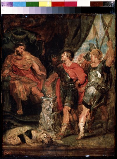 Mucius Scaevola voor Porsenna door Peter Paul (studio of) Rubens