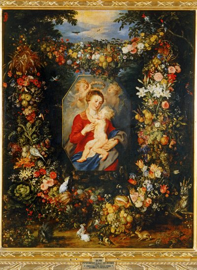 Maria Maagd en Kind met bloemen- en vruchtenkrans ... door Peter Paul & Brueghel Jan (1601 78) Rubens
