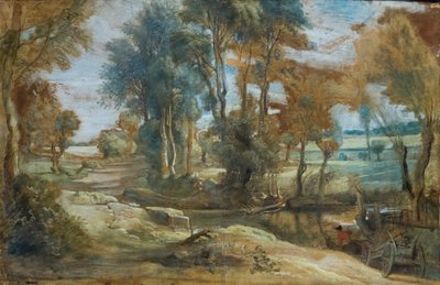 Een wagen die een stroom doorwaadt, c.1625-40 door Peter Paul Rubens