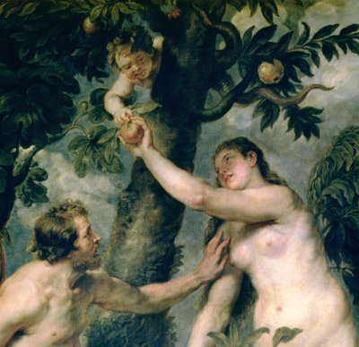 Adam en Eva (gekopieerd van het schilderij door Titian) (detail) door Peter Paul Rubens